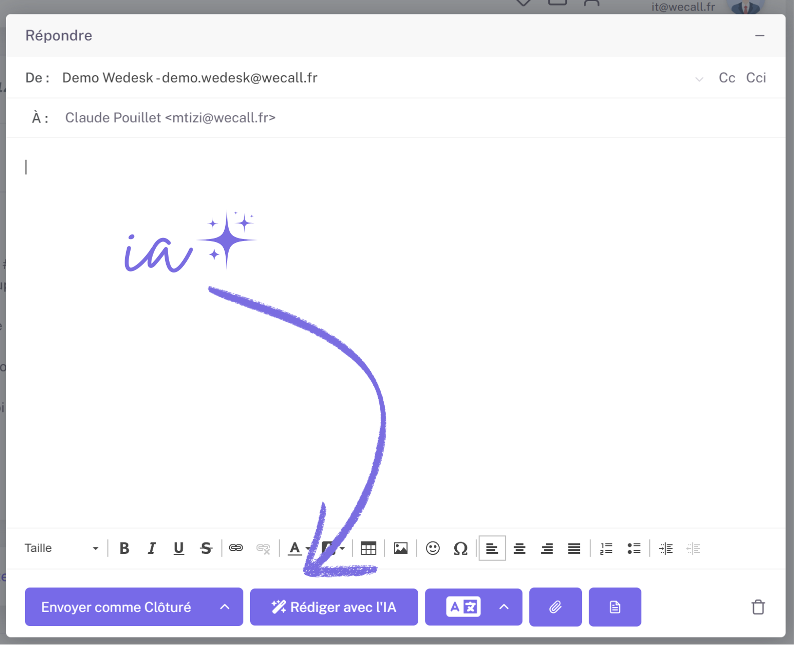 rédaction par l'IA - tickets sur Wedesk