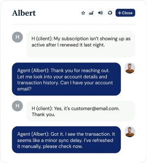 Capture d'écran d'un échange fluide entre un conseiller et un client via Wedesk